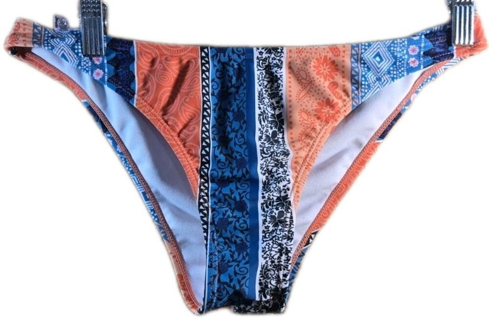Women's M Blue W/ Colorful Bikini Bottoms Swim
